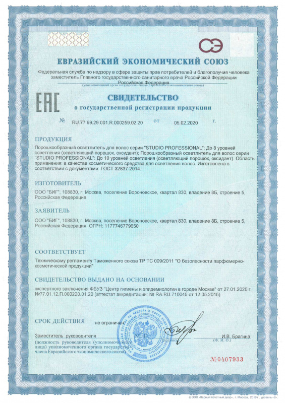 Свидетельство о государственной регистрации Blond ART